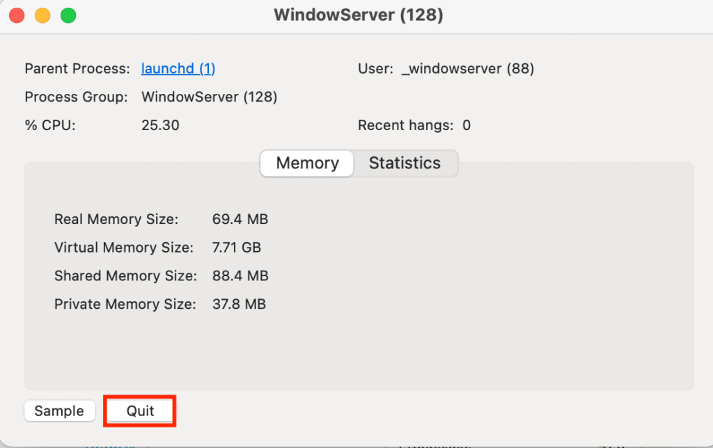 windowserver quit